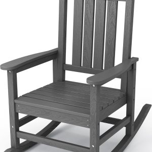 KINGYES Mecedoras para exteriores, resistentes a la intemperie, mecedoras de patio con respaldo alto para adultos, color gris KINGYES Mecedoras para exteriores, resistentes a la intemperie, mecedoras de patio con respaldo alto para adultos, color gris