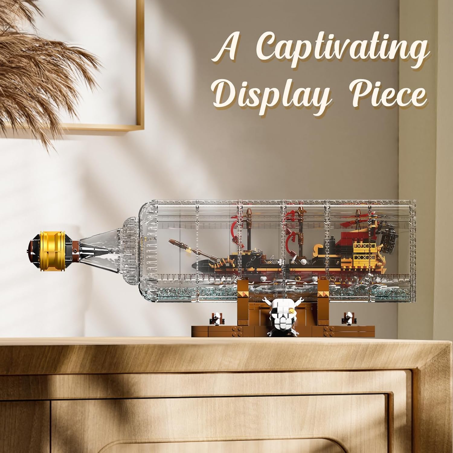 Mould King 10066 – Kit de bloques de construcción de una pieza de barco en botella, MOC Queen Anne’s Revenge Pirate Ship Model Building Set, regalo