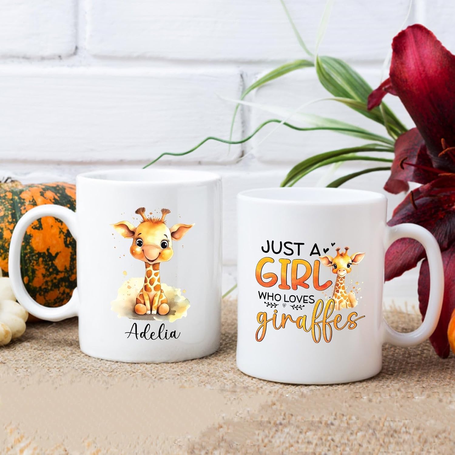 Taza de porcelana con diseño de jirafa con diseño de jirafa, regalo para hijas, niños, taza de cerámica con texto en inglés Just A Girl Who Loves