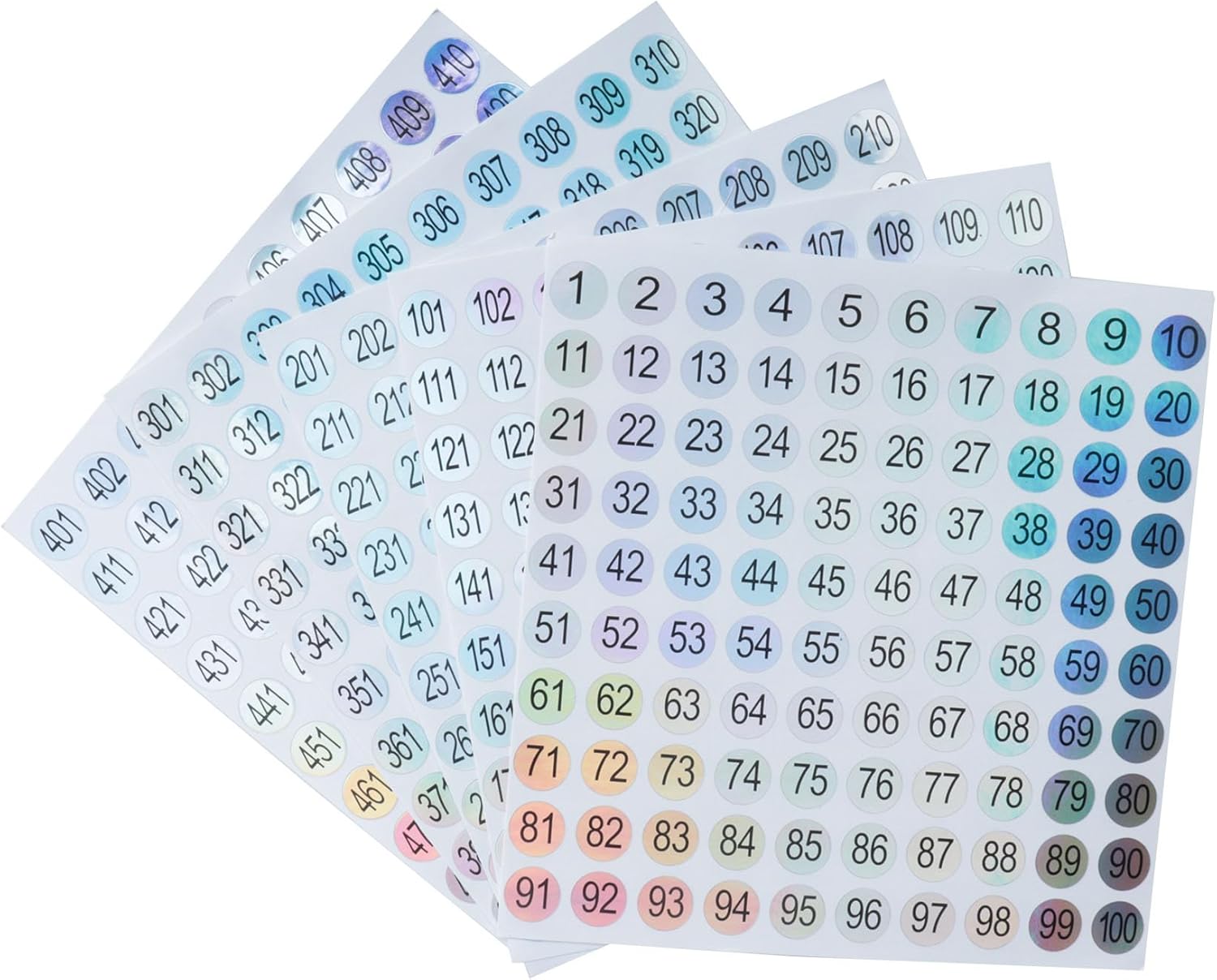 Ruwado 10 hojas de calcomanías de números del 1 al 100 unidades, autoadhesivas de 0.39 pulgadas, pequeñas etiquetas láser reflectantes impermeables