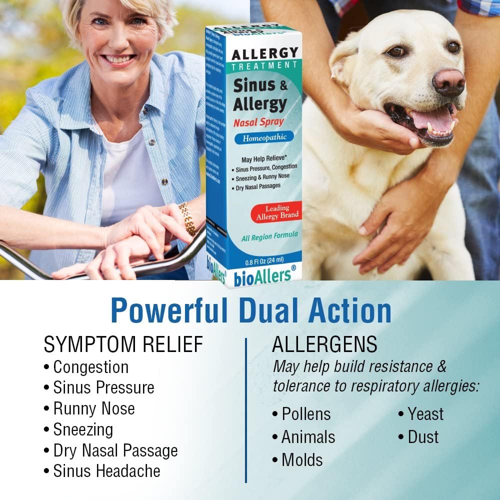 NaturalCare bioAllers Aerosol nasal para alergias, aerosol homeopático para alivio de la congestión, presión sinusal, estornudos, secreción nasal,