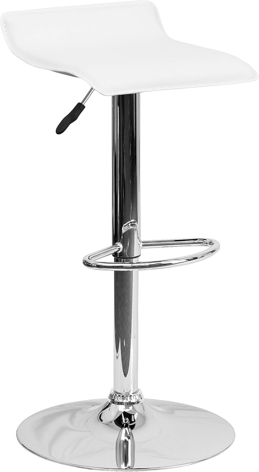 Flash Furniture taburete alto de diseño contemporáneo, vinilo negro, ajustable, con base cromada, Madera Noble Microfibra, Blanco