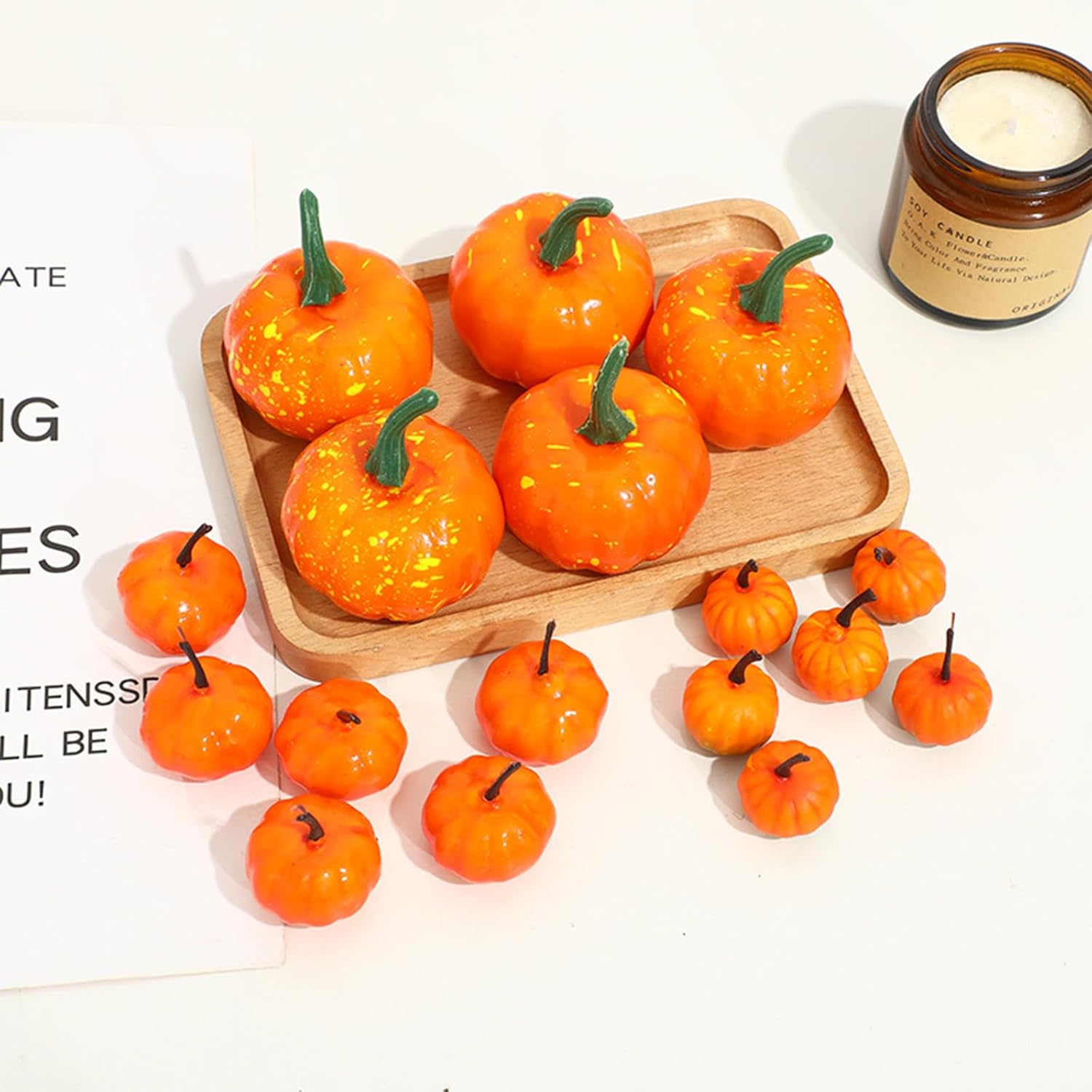 Calabazas artificiales, decoración de otoño, juego de 12 calabazas falsas, calabazas de espuma naranja, calabazas de plástico, calabazas sintéticas