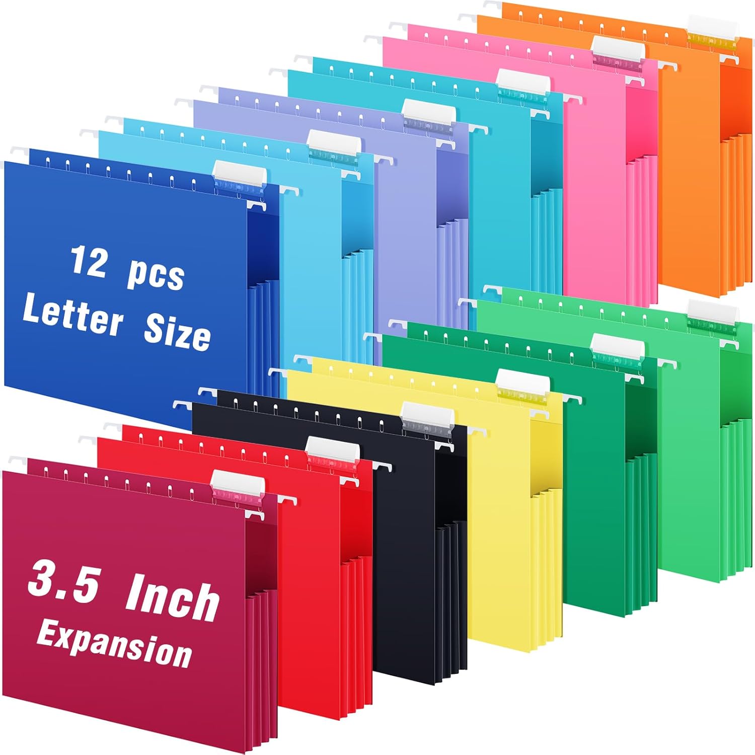 Yaomiao 36 carpetas colgantes expandibles de capacidad adicional, tamaño carta, 3.5 pulgadas, carpeta colgante de colores con etiqueta reforzada