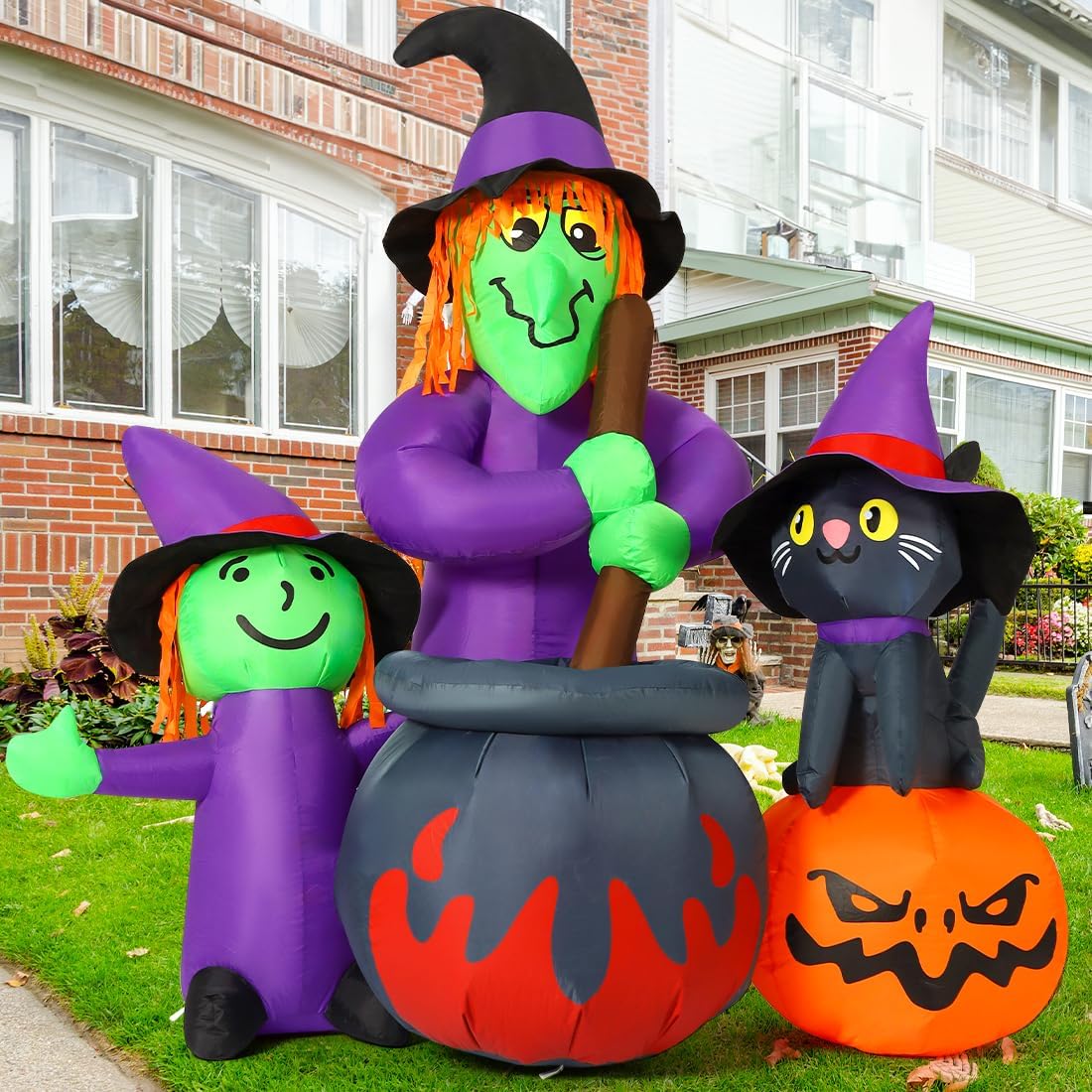 GOOSH Paquete inflable de araña de Halloween de 8.5 pies y bruja inflable de 6 pies