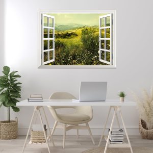 Adhesivo de pared extraíblemural de pared, hermoso campo de primavera con flores silvestres  Decoración creativa de pared con vista de ventana – 24 Adhesivo de pared extraíblemural de pared, hermoso campo de primavera con flores silvestres  Decoración creativa de pared con vista de ventana – 24