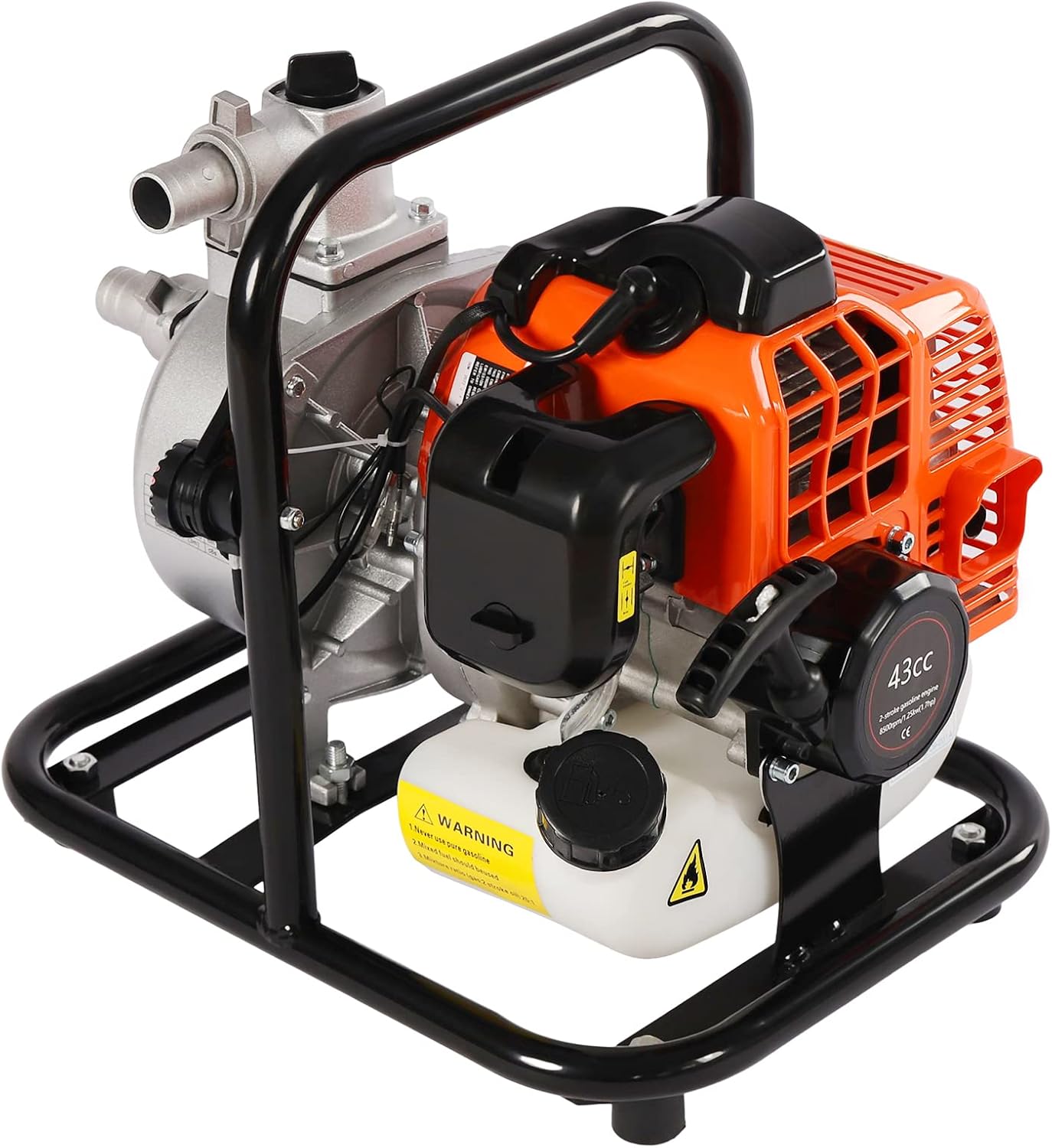 CNCEST Bomba de agua portátil con motor de gasolina, entrada y salida de 1 pulgada, bomba de transferencia de agua a gas 43CC con filtro de bomba,