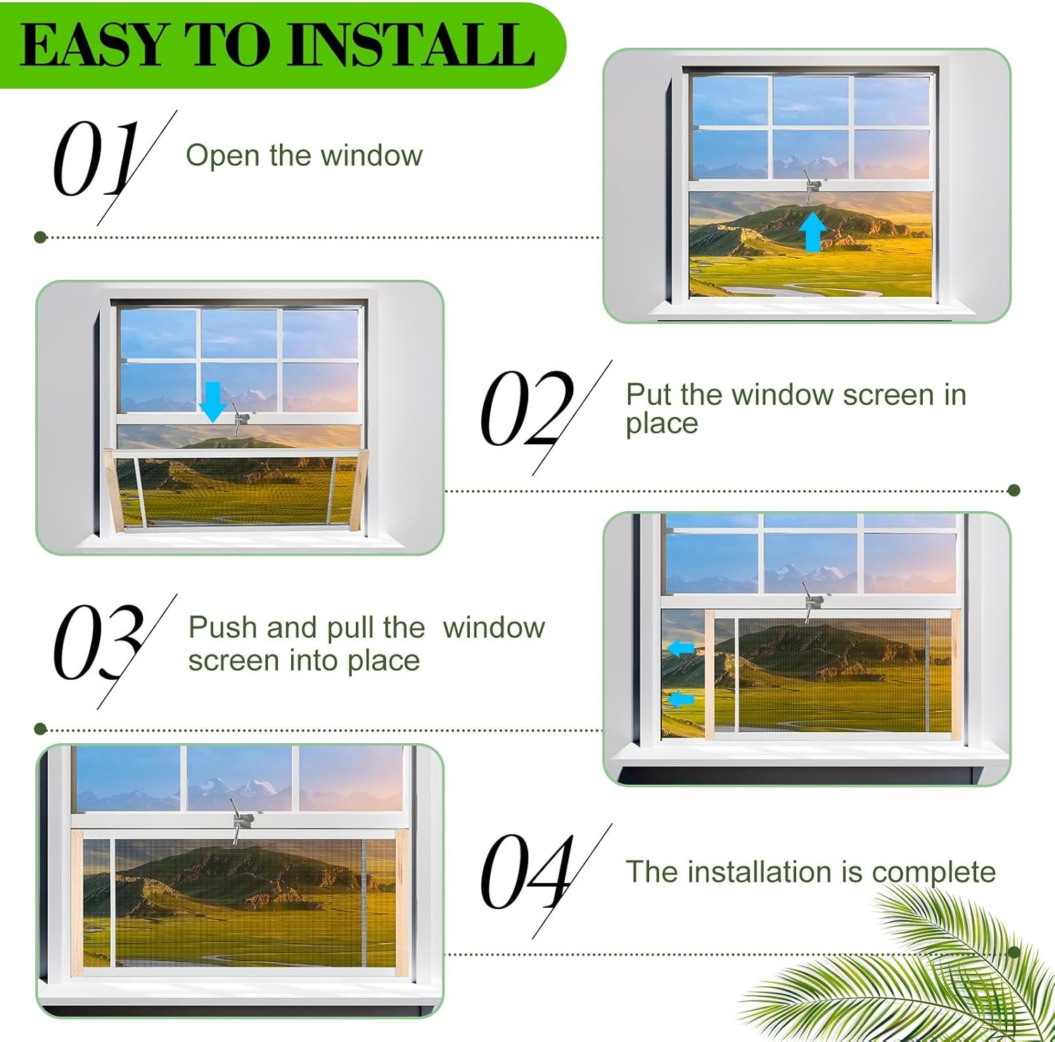 4 piezas de pantalla de ventana extensible ajustable deslizante de malla con rieles chapados en zinc y extremos de madera barnizada, pantallas de