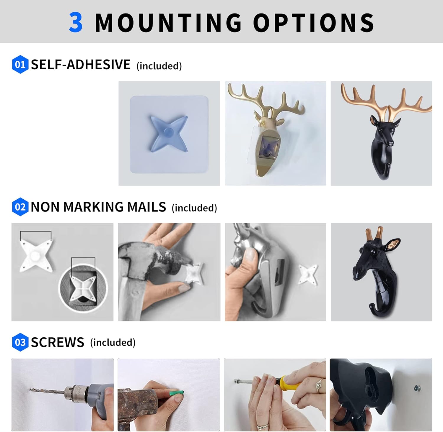 Goetland Paquete de 6 ganchos creativos de pared para colgar abrigos, bolsos, toallas, sombreros, llaves, animales, para entrada, baño, elefante,
