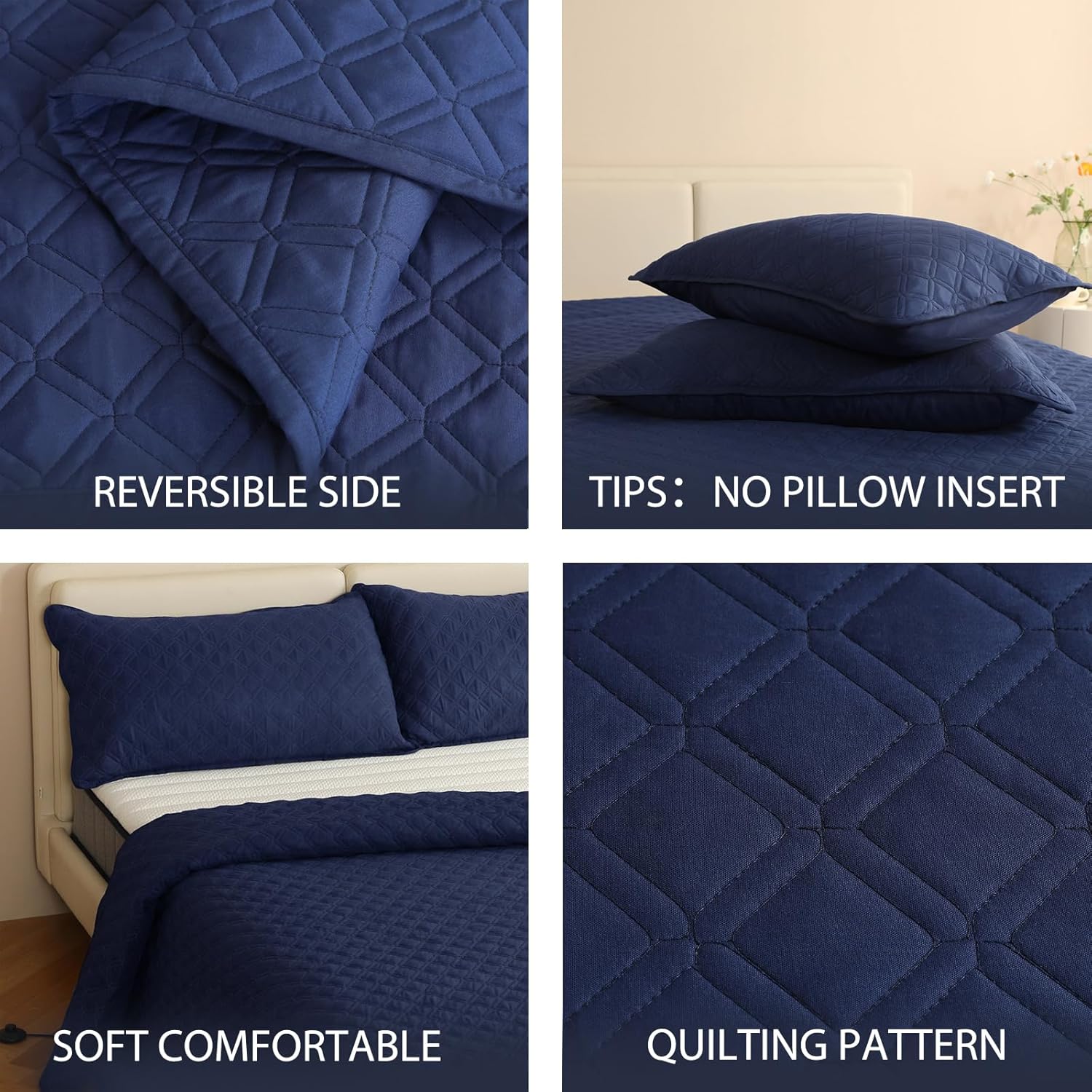 Juego de edredón tamaño King, colcha azul King de 3 piezas, lavable a máquina, ligero, estilo moderno, con 2 fundas de almohada (92 x 106 pulgadas)