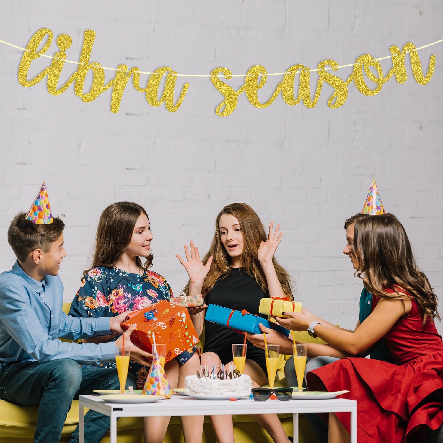 Cartel de la temporada de Libra con purpurina dorada, divertida decoración de fiesta de cumpleaños de 20, 30, 40, 50, 12 constelaciones, zodiaco,
