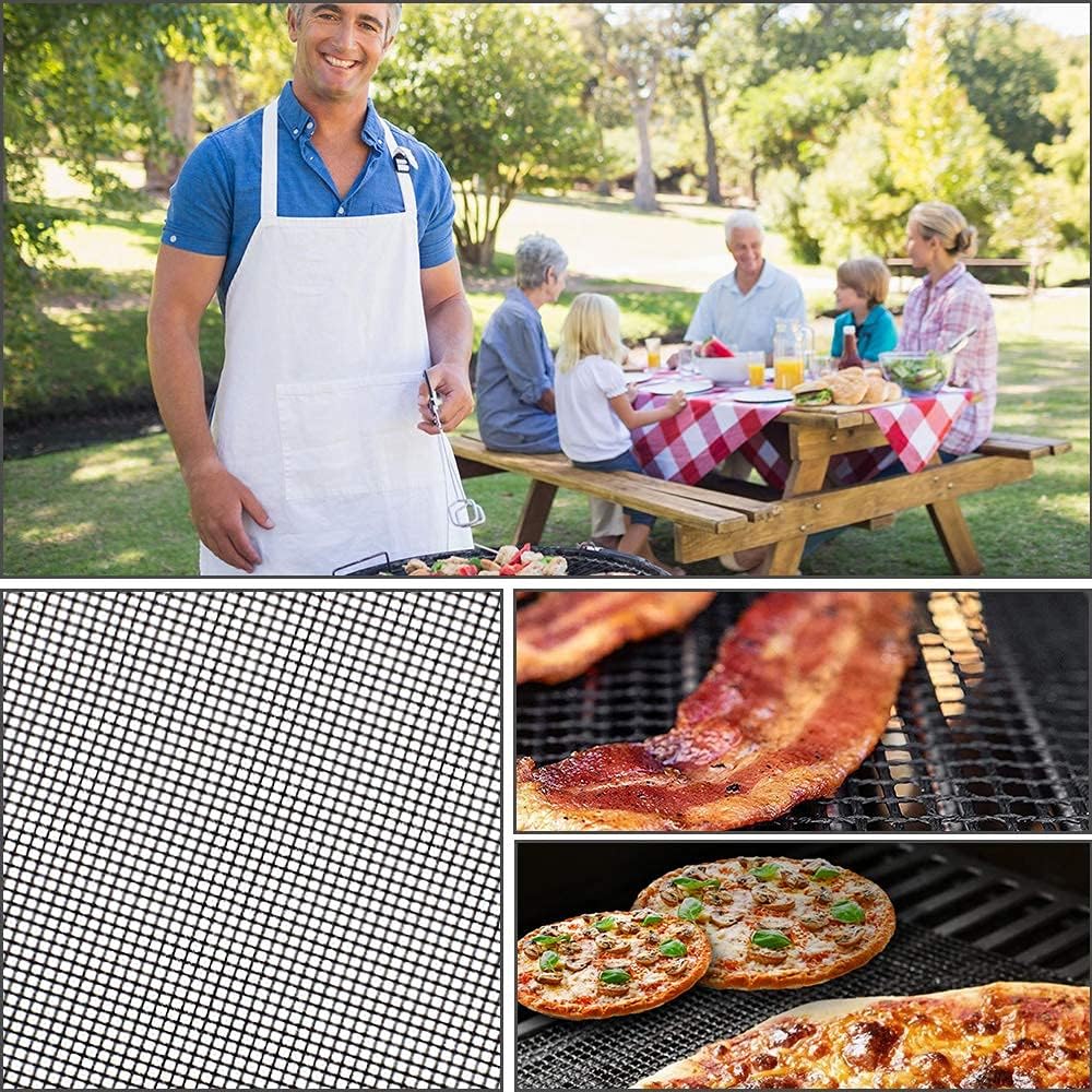 Juego de 4 alfombrillas de malla antiadherentes resistentes y accesorios para barbacoa, reutilizables y fáciles de limpiar, funciona en parrillas de