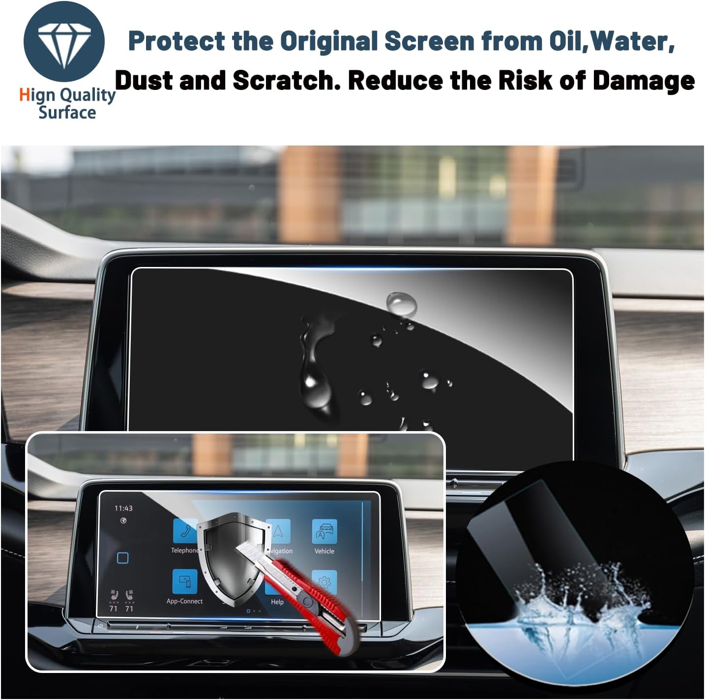 Ruiya Protector de pantalla para VW Atlas 2024 de 12 pulgadas, GPS de infoentretenimiento para VW Atlas 2024, accesorios 9HD, dureza de vidrio