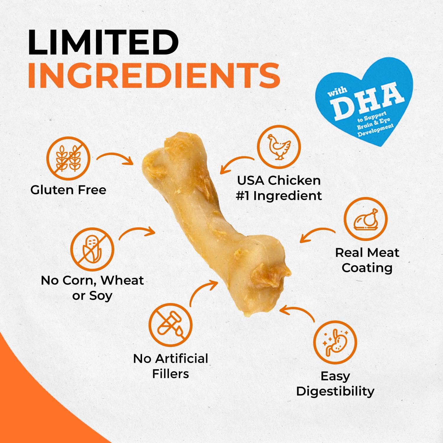 Canine Naturals IrresistiBONES – Masticable de pollo y arroz para cachorros de larga duración, hecho con pollo estadounidense, totalmente natural,
