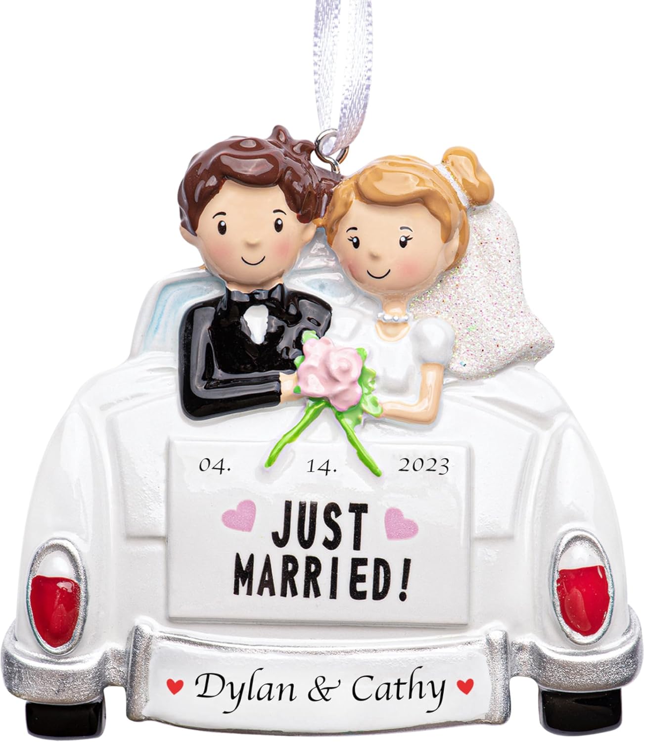 Adorno personalizado de casados con nuestra primera Navidad 2023  Adorno personalizado de automóvil vintage para árbol de Navidad  Recuerdo de