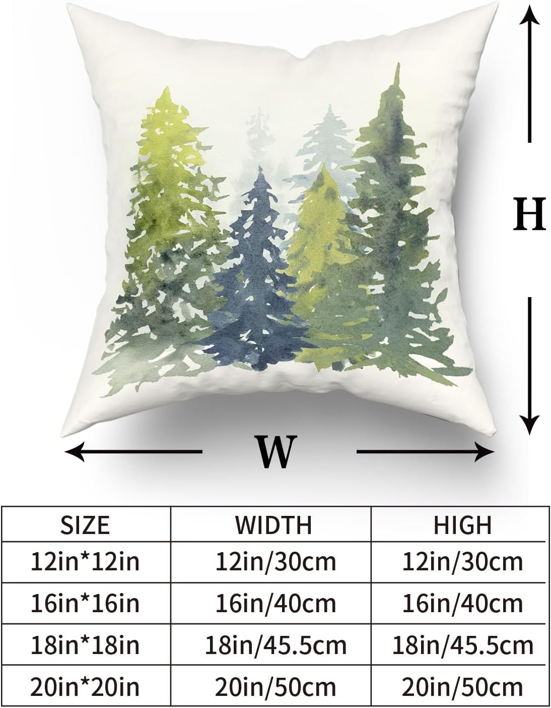 Juego de 4 fundas de almohada con diseño de árbol de Navidad en acuarela, rústico, naturaleza, bosque, azul y verde, decoración de pino, primavera,