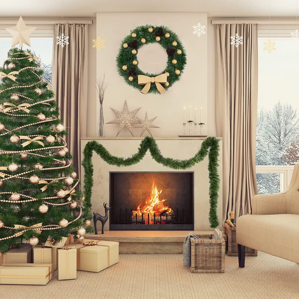 XIMISHOP Guirnalda de Navidad de 50 pies para decoraciones, vino artificial de Navidad, guirnalda de pino de vegetación suave, decoración para el