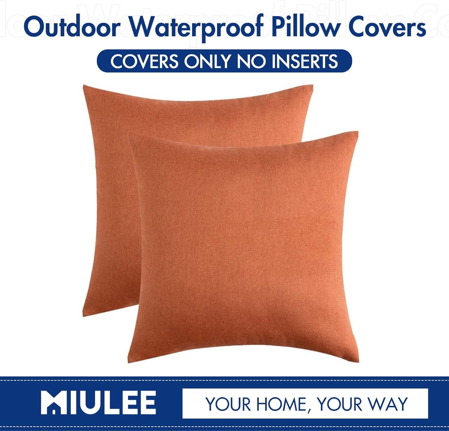 MIULEE Paquete de 2 fundas de almohada decorativas para exteriores, impermeables, sólidas, de lino sintético, para jardín, granja, patio, tienda de