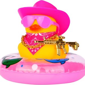 Anillo de natación de pato vaquero para decoración de tablero de automóvil, accesorios de decoración de pato de goma con mini anillo de natación, Anillo de natación de pato vaquero para decoración de tablero de automóvil, accesorios de decoración de pato de goma con mini anillo de natación,