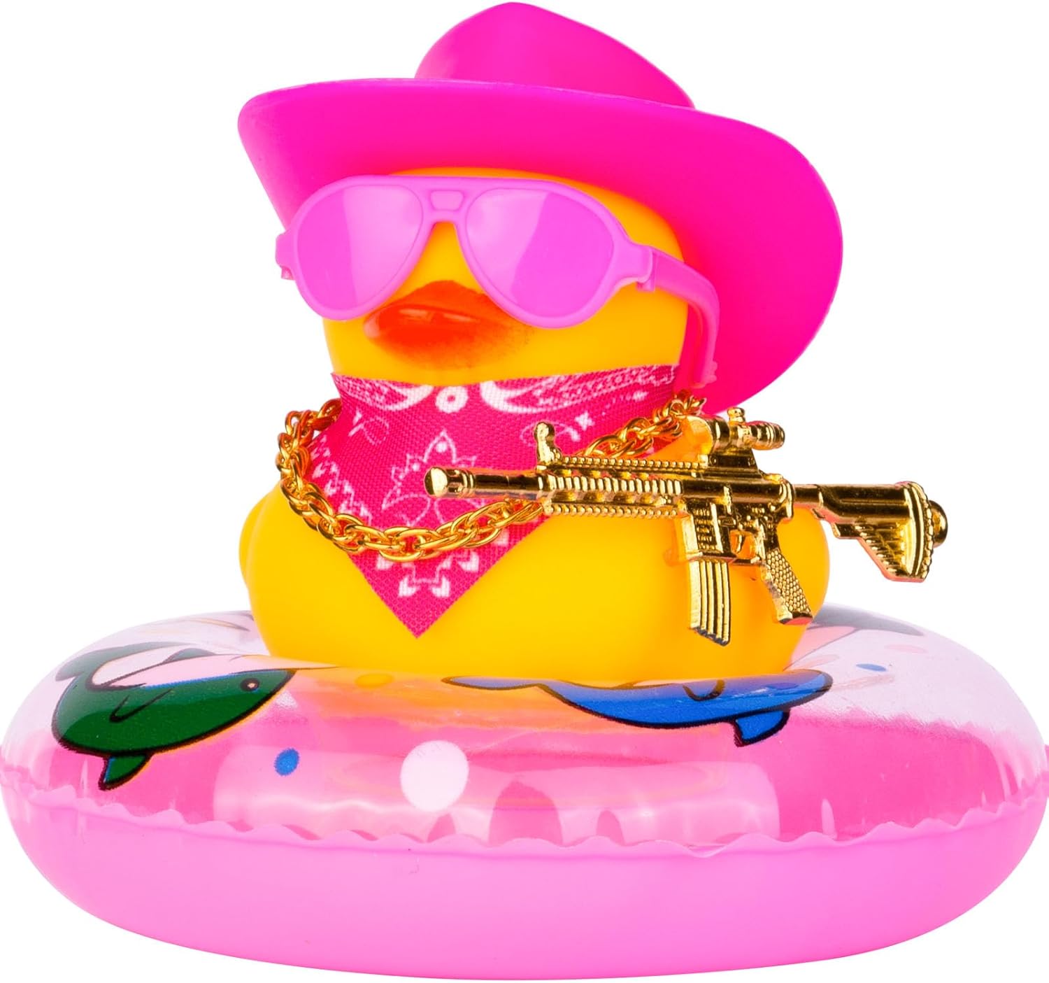 Anillo de natación de pato vaquero para decoración de tablero de automóvil, accesorios de decoración de pato de goma con mini anillo de natación,
