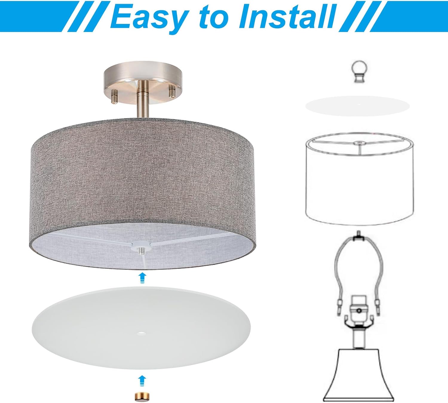 PATIKIL Difusor de pantalla de lámpara, 8 pulgadas de diámetro con orificio central de 38 pulgadas para pantallas de tambor, colgantes de luz, se