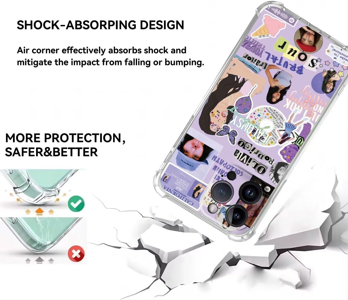 XSHIP Funda para iPhone 14 Pro Max, Cool Tide Popularidad Cantante Collage Photo Designs Soft Clear TPU Bumper Case Case Diseñado para mujeres y