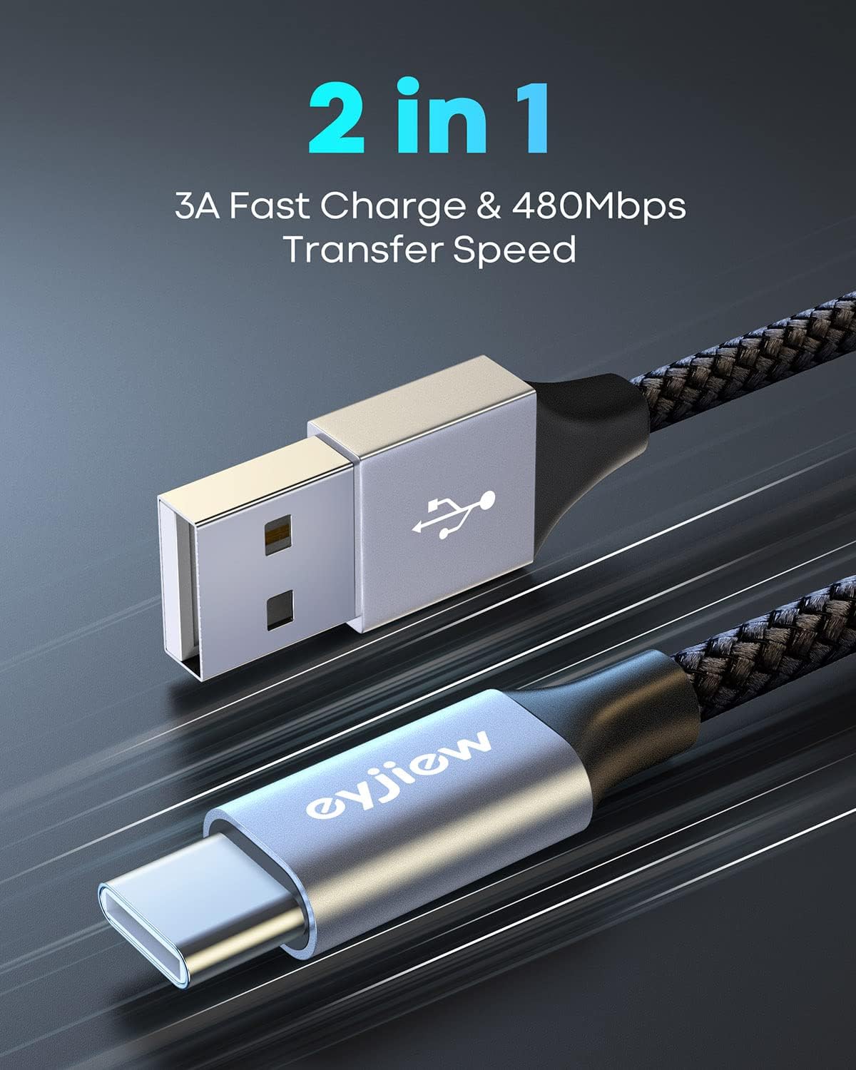 Cable USB C corto de 1.5 pies 3 unidades, cable de carga USB A a tipo C de carga rápida 3A, trenzado para iPhone 16 15 Pro Max Plus, Samsung Galaxy