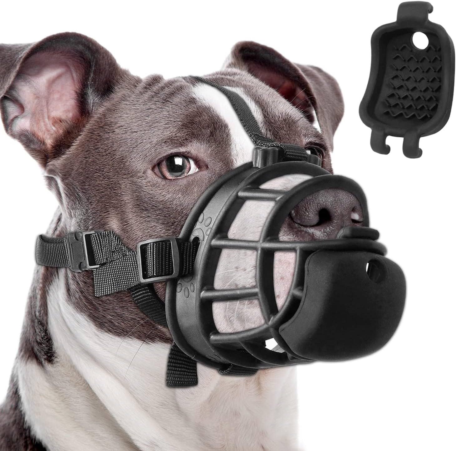 Bozal para perro con alimentador lento para entrenamiento positivo, antimordeduras, masticación y lamer heridas, bozal suave y humano para perros