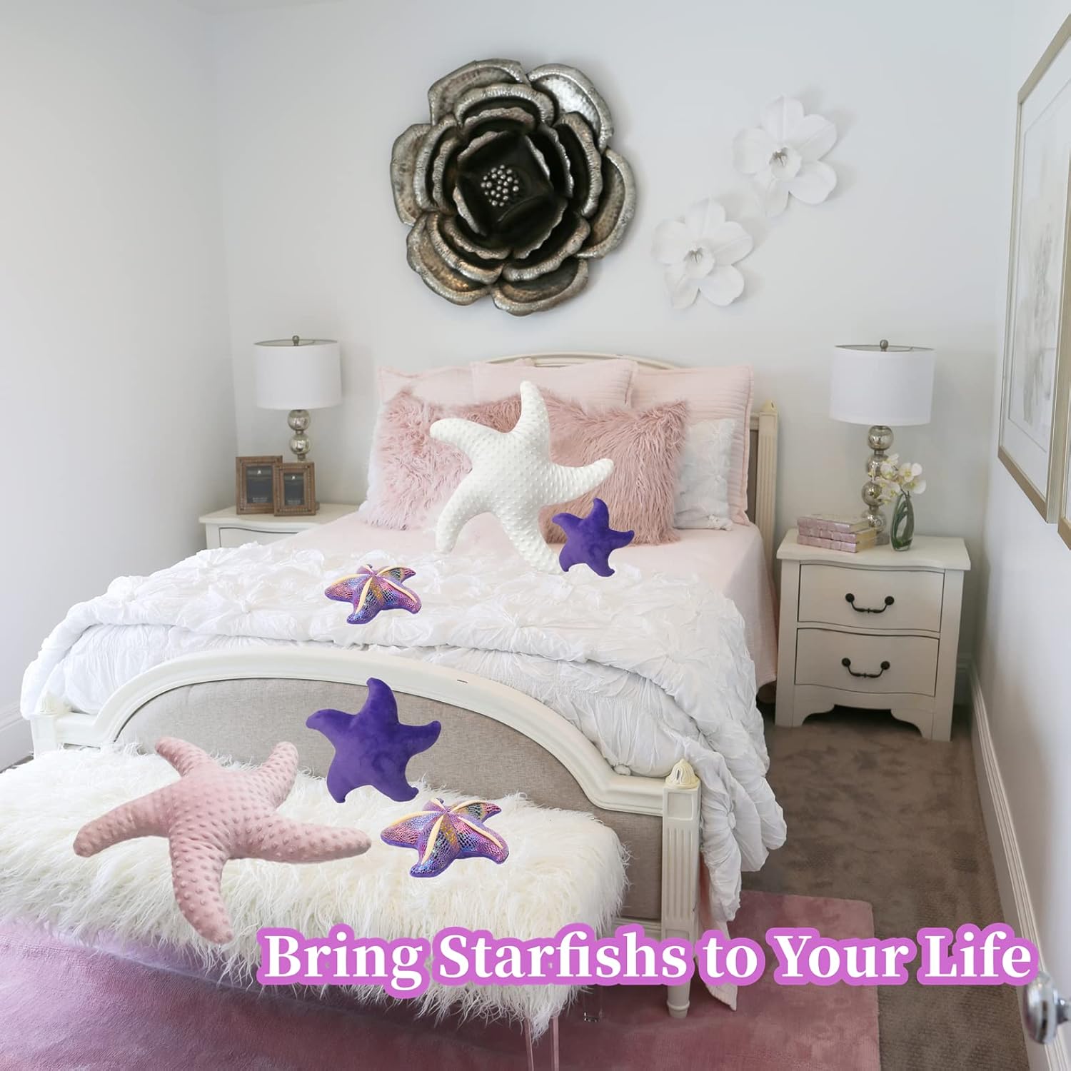 Juguete de peluche de estrella de mar, animales marinos, animales marinos, linda decoración de habitación de playa y océano costero (morado, 7.87