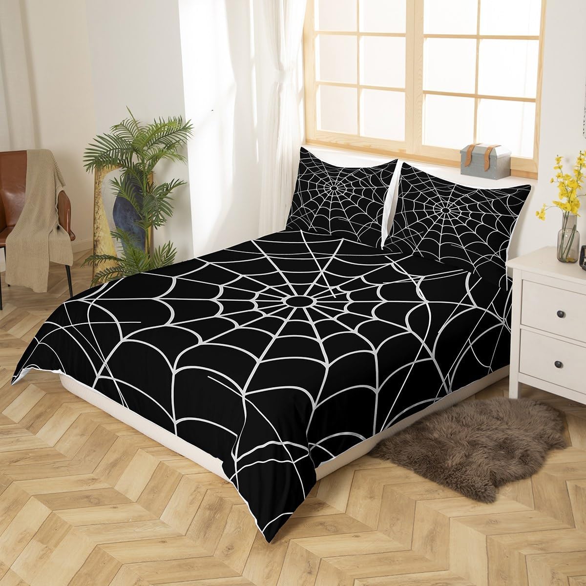 Juego de ropa de cama de tela de araña, tamaño Queen, decoración de Halloween, juego de funda de edredón para niños, adolescentes, niños, niñas,