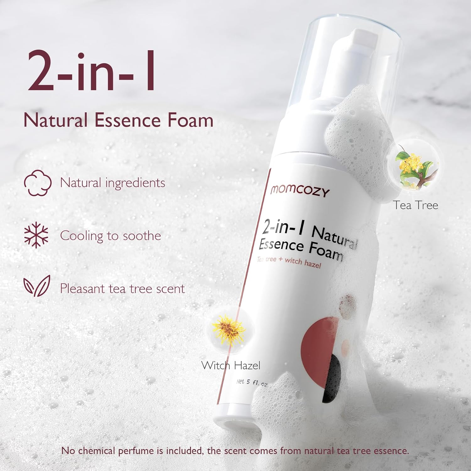 Momcozy Espuma refrescante de esencia natural posparto, 2 en 1, árbol de té de hamamelis, espuma de tacto suave para maternidad, mujeres, madres,