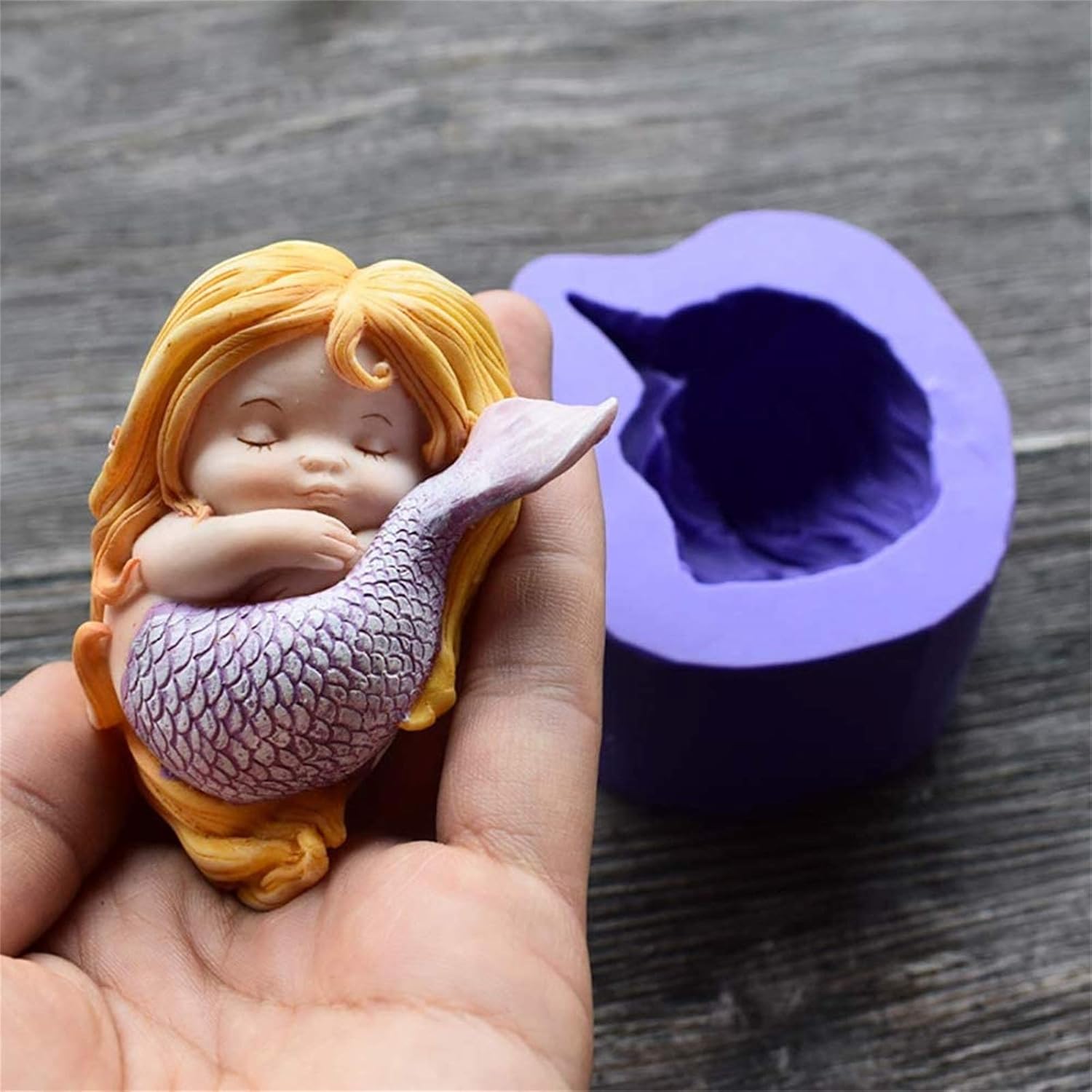 YSCEN – Moldes de silicona para dormir, sirena 3D, diseño de princesa de sirena, manualidades, moldes de jabón hechos a mano, suministros para hacer