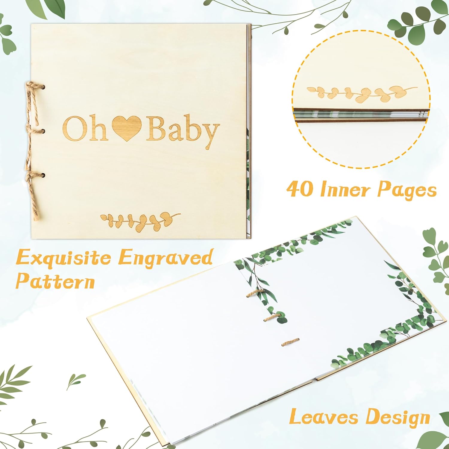 QIMGIC Libro de invitados de madera para baby shower para niño y niña, libro de invitados rústico para baby shower, alternativas de libro de