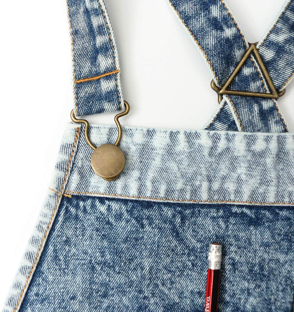 Jeanerlor – Delantales de trabajo de mezclilla con bolsillos para mujeres y hombres, correas cruzadas y ajustables de S a XXXL, Azul mezclilla