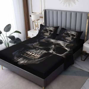 Sábanas de calavera tamaño Queen, sábanas y fundas de almohada con patrón de esqueleto gótico, bolsillo profundo de 16 pulgadas, juego de sábanas Sábanas de calavera tamaño Queen, sábanas y fundas de almohada con patrón de esqueleto gótico, bolsillo profundo de 16 pulgadas, juego de sábanas