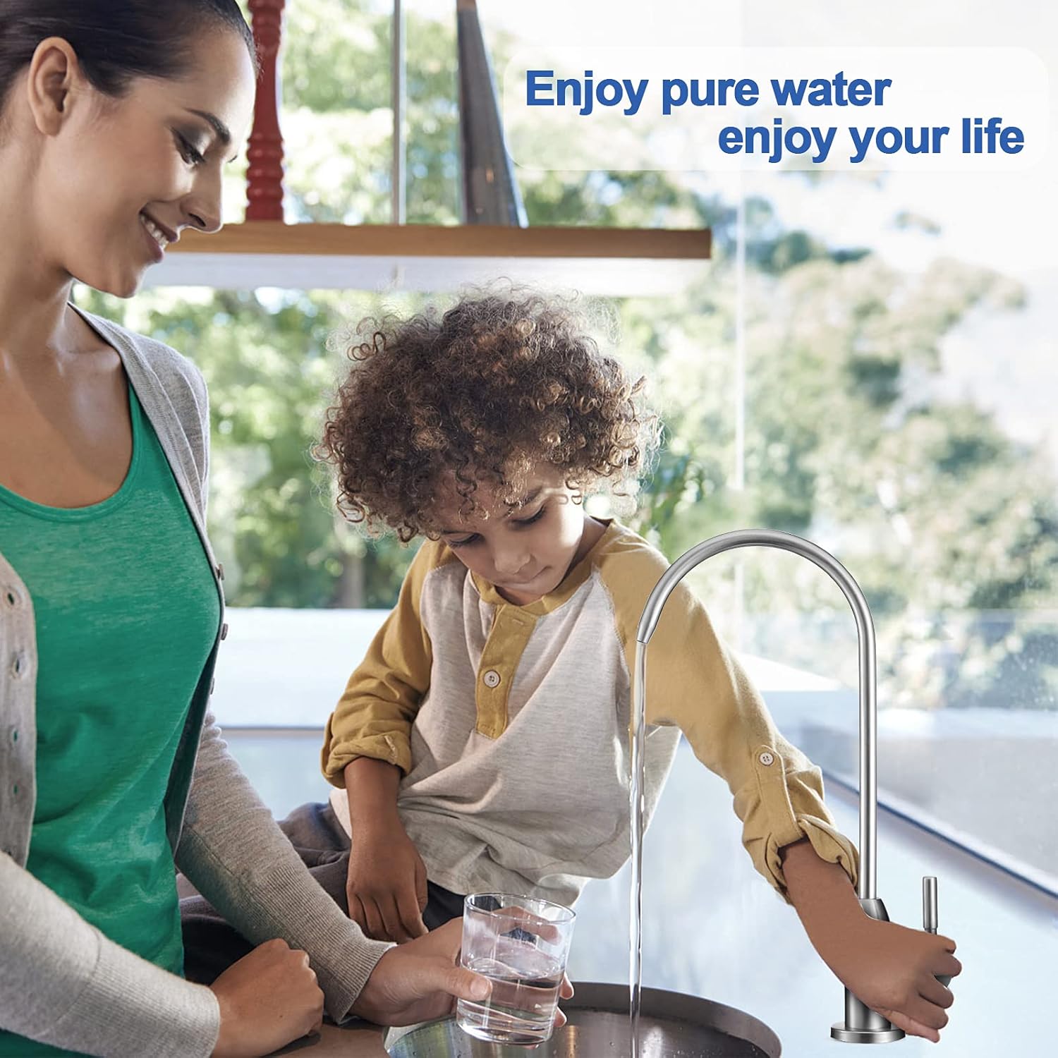 Grifo de agua de ósmosis inversaRO + tubo de agua O.D.RO de 30 pies y 14 pulgadas, grifo de agua potable sin plomo con manguera de plástico flexible