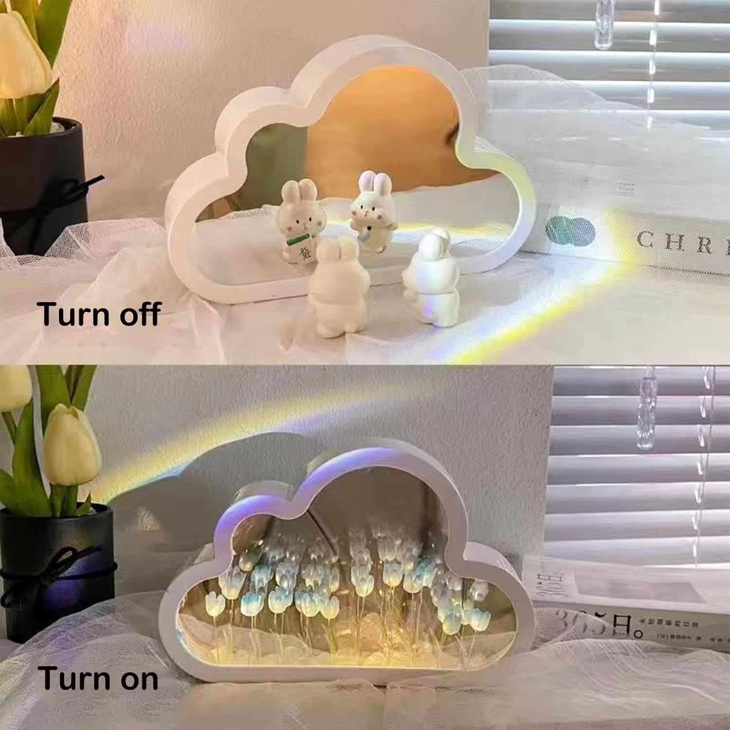 Yinhamnl Lámpara de nube de tulipanes de 20 flores, espejo de nube de tulipán, luces nocturnas para dormitorio, regalo creativo para adolescentes,