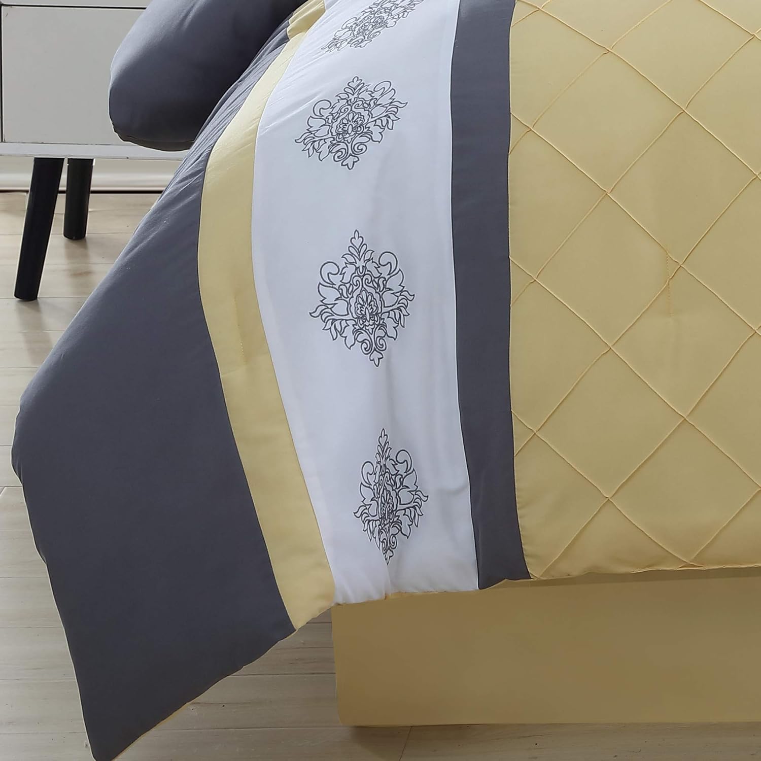 Chezmoi Collection Boston Juego de ropa de cama de 7 piezas, diseño de celosía con rayas, acolchado, costura pinsonic, plisado, Poliéster & Mezcla