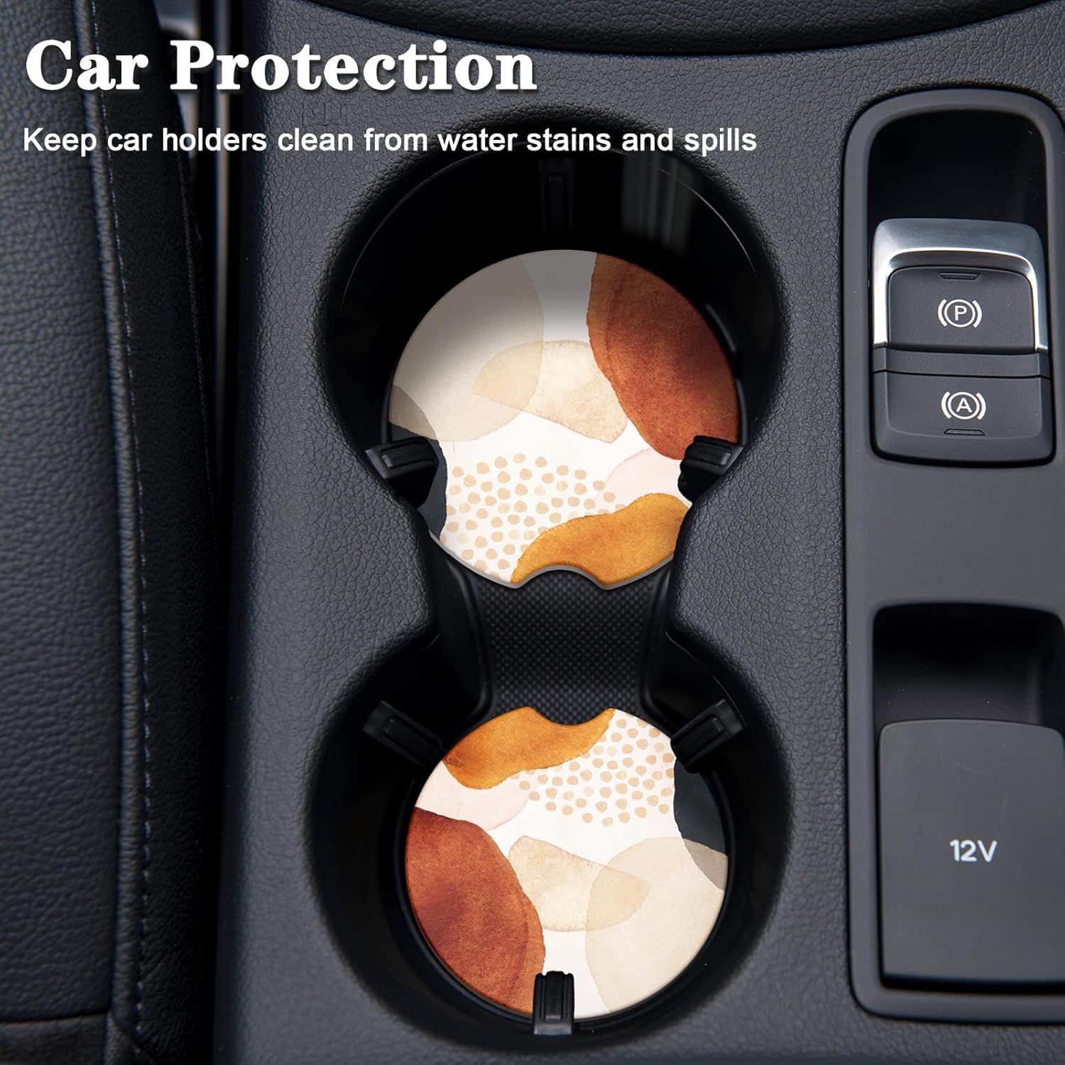 Posavasos de automóvil para portavasos de automóvil, paquete de 2 posavasos de cerámica absorbente para bebidas, lindos diseños de leopardo para
