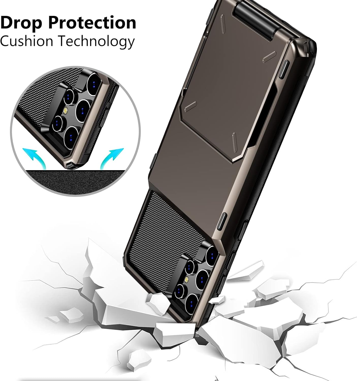 Vofolen Funda para Galaxy S22 Ultra, tarjetero para tarjetas de crédito, ranura para 4 tarjetas, bolsillo trasero oculto, doble capa, híbrido,