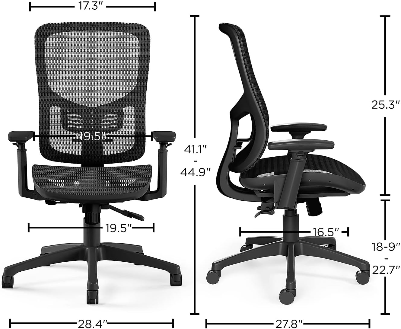 Union & Scale Flexfit Kroy – Silla de trabajo de malla, negro, paquete de 2 (UN59523-CCVS)