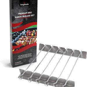Tastysmoke Brochetas de alta calidad para brochetas y parrilla con estante  6 pinchos planos largos de acero inoxidable  Brochetas reutilizables Tastysmoke Brochetas de alta calidad para brochetas y parrilla con estante  6 pinchos planos largos de acero inoxidable  Brochetas reutilizables