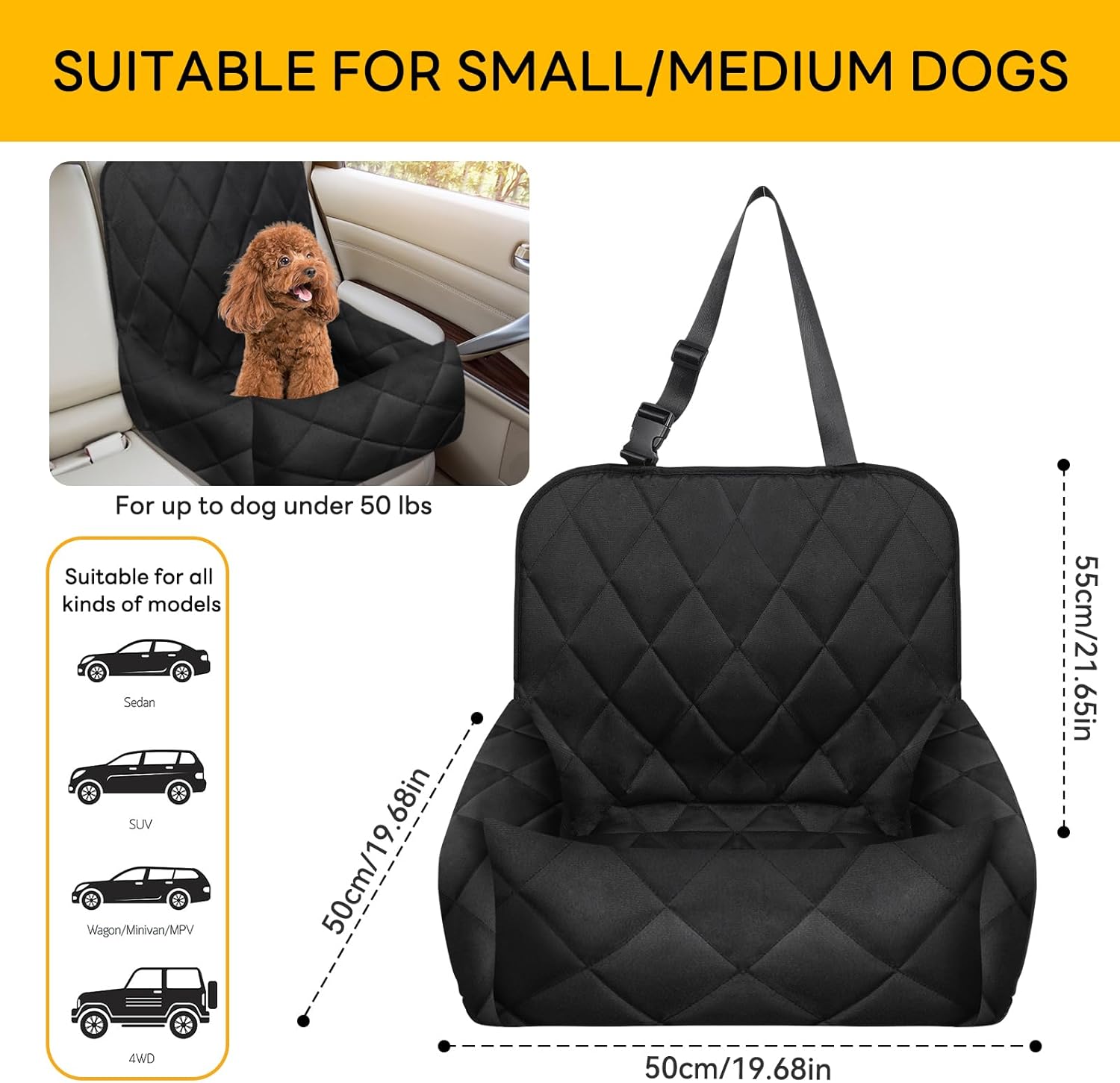 Asiento de coche para perros pequeños de menos de 40 libras, impermeable, cama de automóvil para viajes, asiento delantero, funda para perro