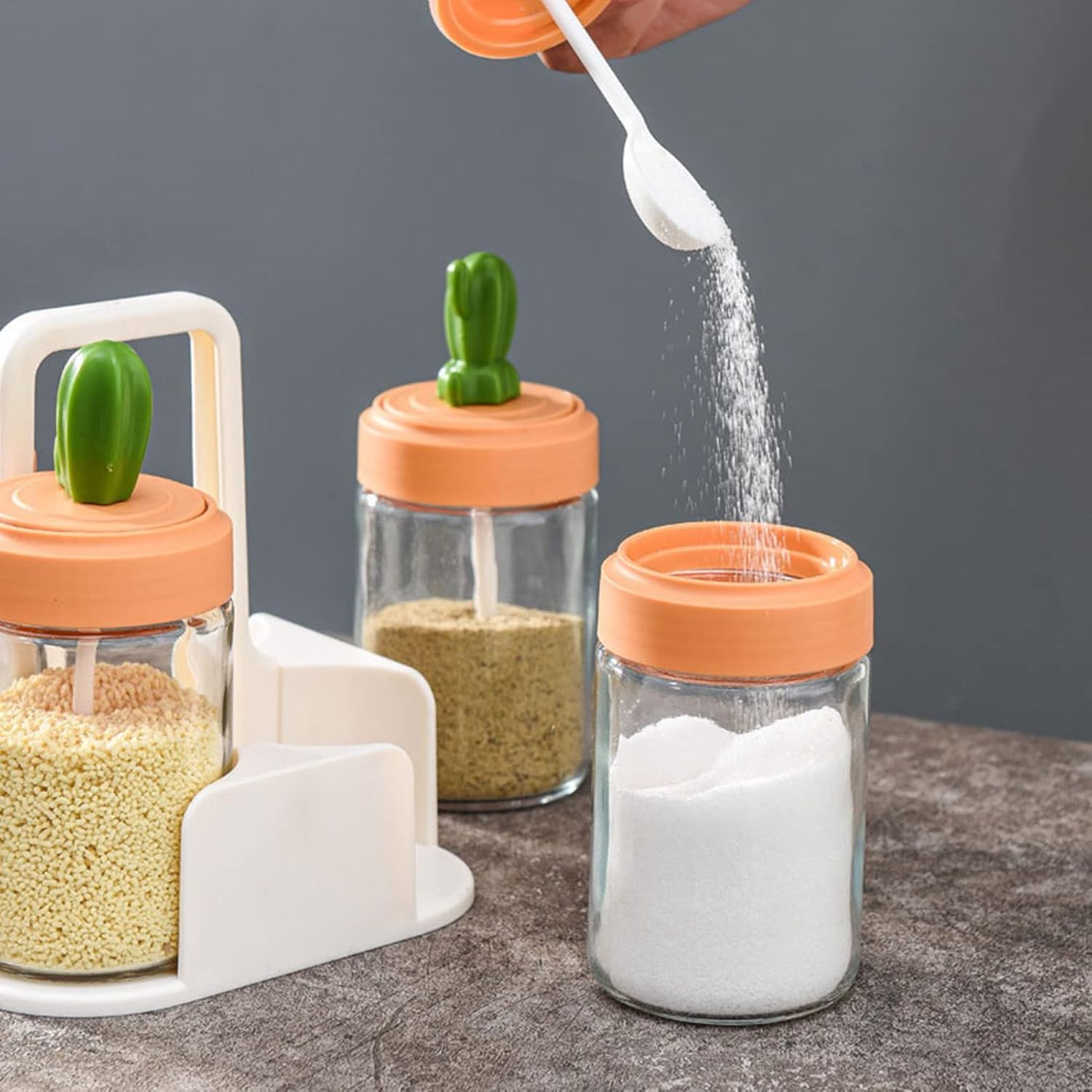 Tarros de especias con cucharas, bonitos tarros de especias de vidrio, juego de caja de condimentos de cocina, recipiente pequeño para polvo con