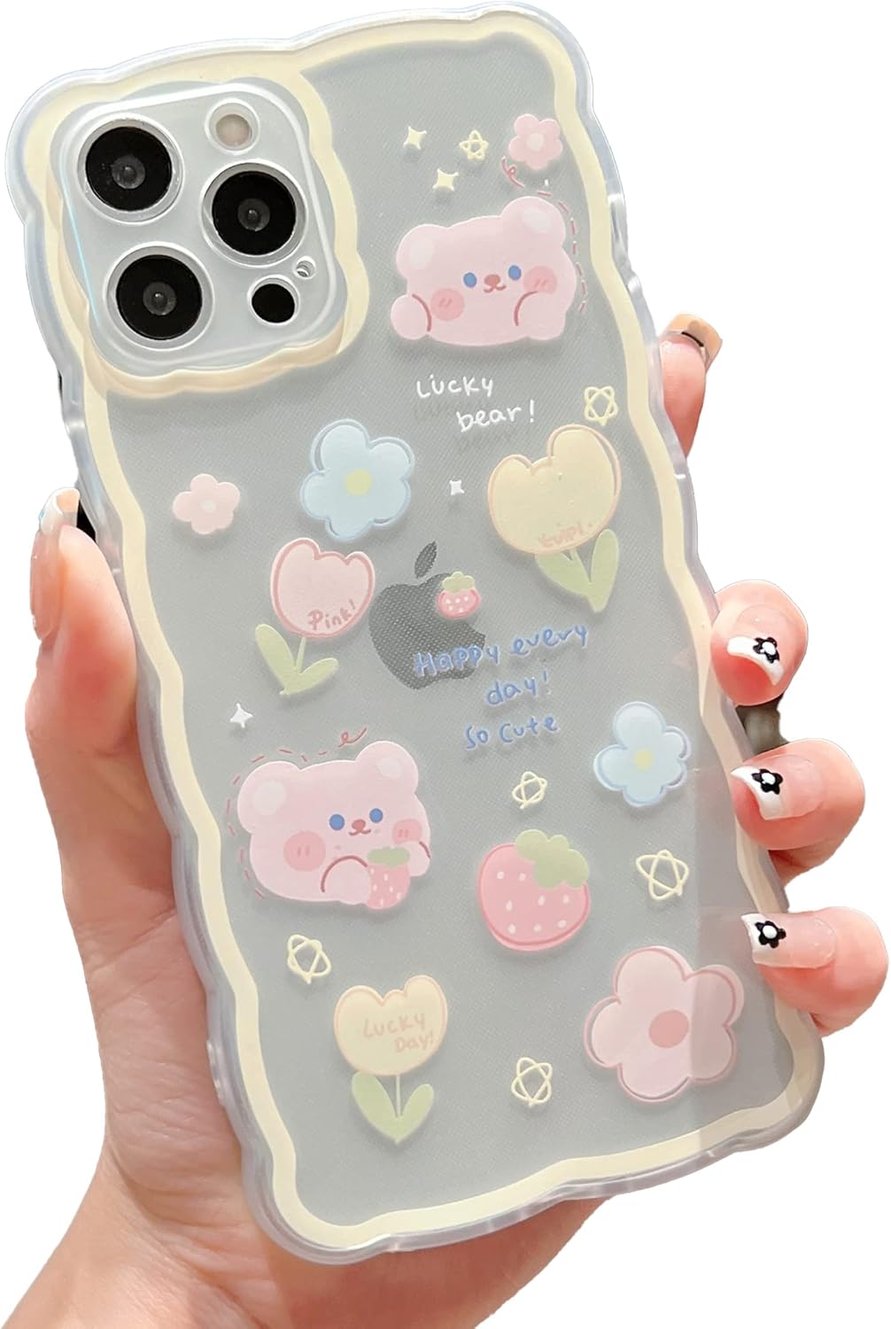 SZXYCZL Funda compatible con iPhone 15 Pro Max, bonito diseño floral de dibujos animados de oso y mariposa para mujeres y niñas, funda estética