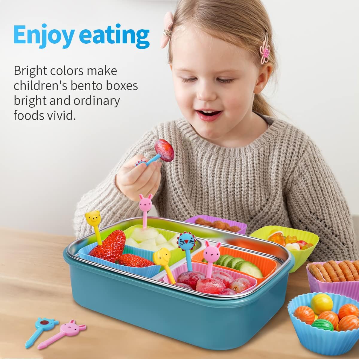 Divisores de lonchera de silicona, paquete Bento de 46 piezas para accesorios de almuerzo para niños, sin BPA, apto para lavavajillas