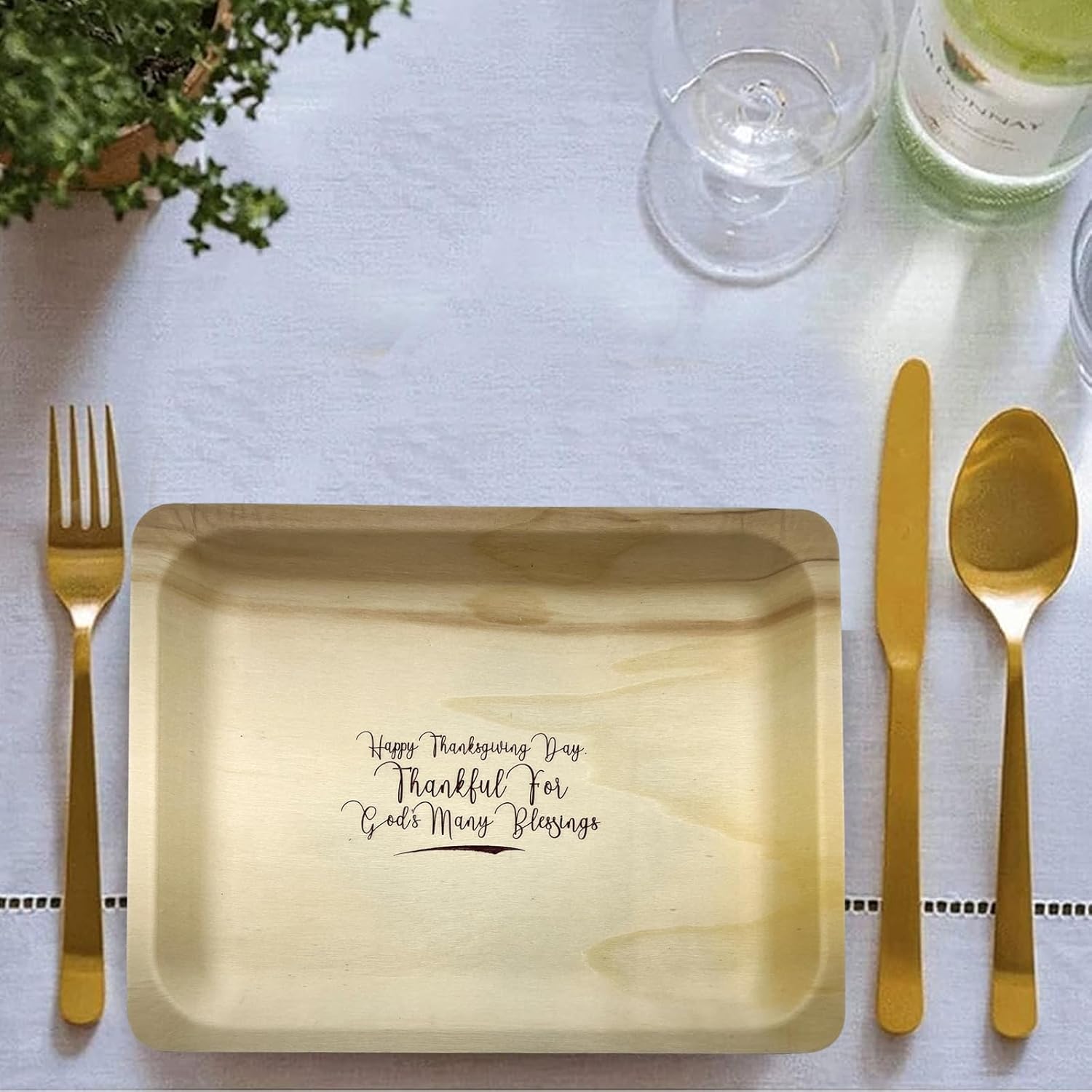 Platos de madera de 10 pulgadas con impresión personalizada “Thankful for God’s Blessings” – Paquete de 25 unidades