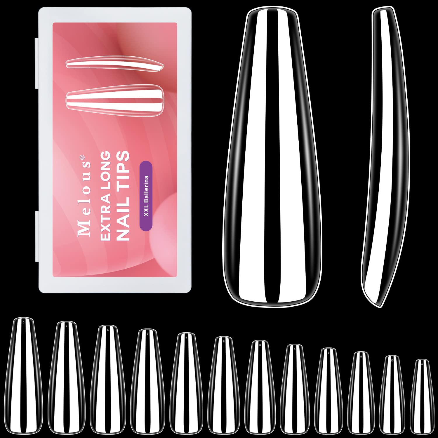 600 puntas de uñas postizas transparentes de cobertura completa, uñas postizas de gel x puntas de uñas XXL