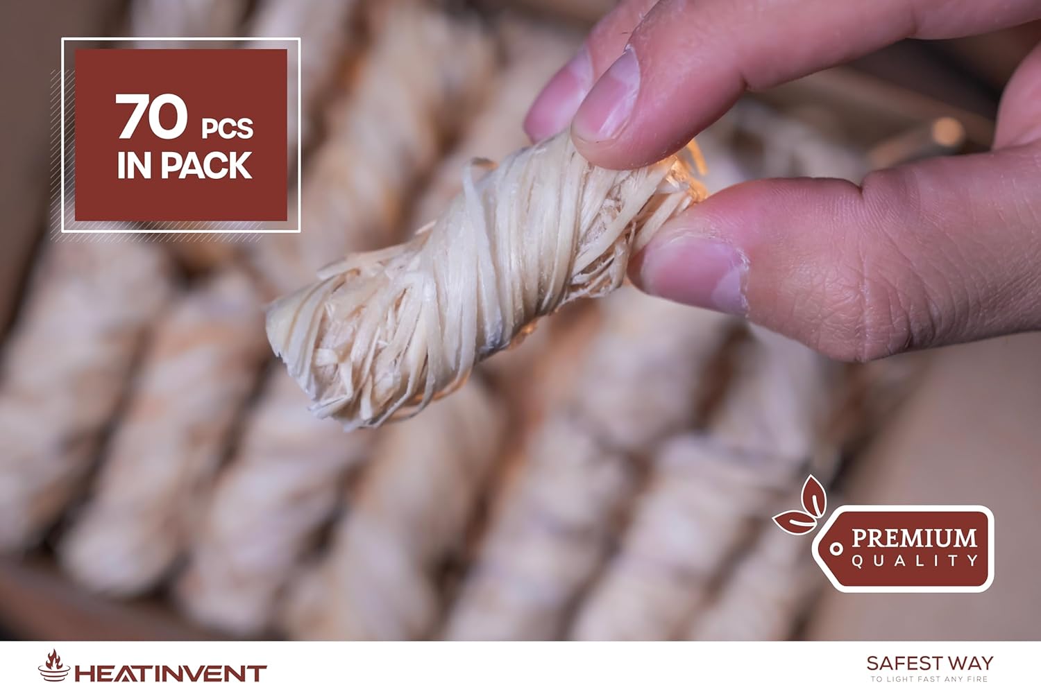 Heatinvent Arrancador de fuego – Arrancador de fuego para fogatas – 70 piezas de arrancadores de fuego para parrilla, chimenea, fogata, barbacoa,