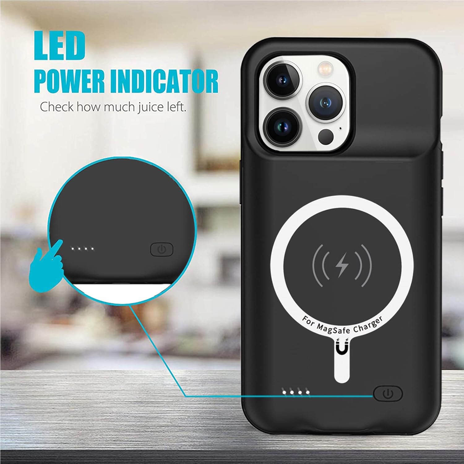 Funda de batería para iPhone 13 Pro Max, Full Encircle 10800mAh de alta capacidad, recargable, portátil, cargador de batería extendida, compatible